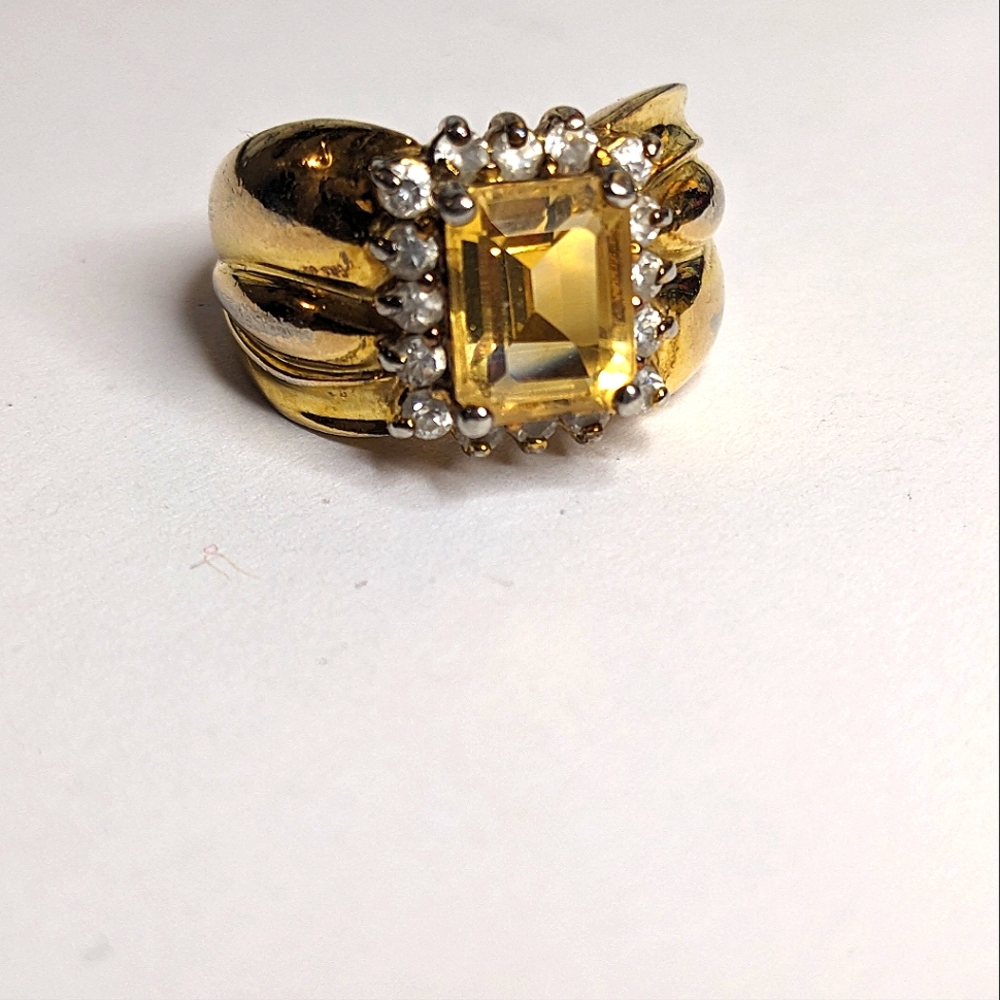 Gold Vermeil Citrine & CZ Accent Ring 10K GP  – 925  – Size 8